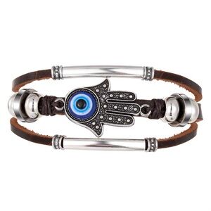 Evil eye Hamsa hand bracelet Brown and Silver charm bracelet